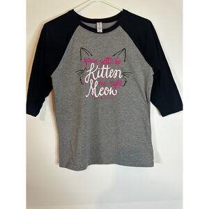 Its a Girl Thing Youth XL Raglan Shirt Cat Graphic Gray Black Sleeve Tee